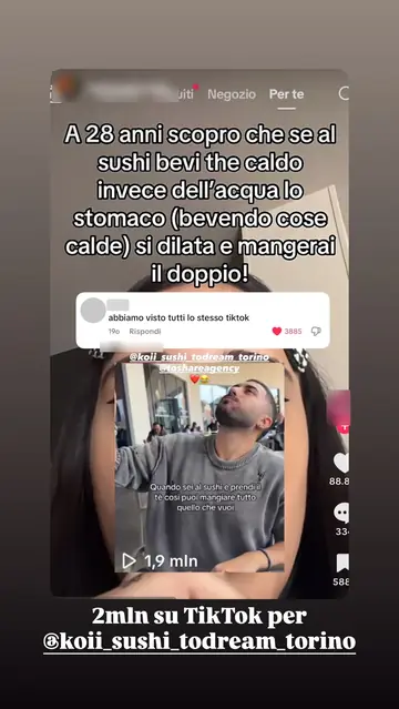 Storia di To Share con il video TikTok di Koii Sushi e 1,9 milioni di visualizzazioni.